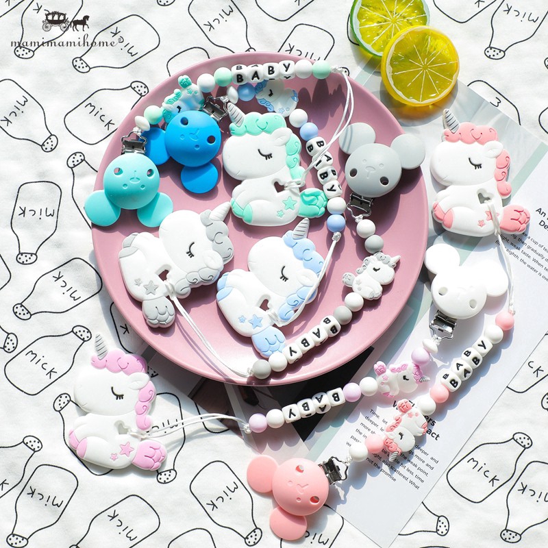 Chuỗi dây gặm đồ chơi MAMIMAMIHOME bằng silicone gắn đầu chuột Mickey hoạt hình dành cho trẻ em