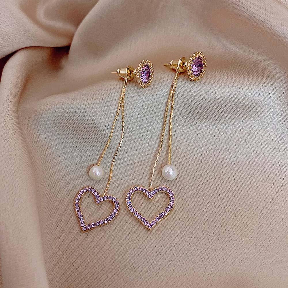 Khuyên Tai Lủng Lẳng Hình Trái Tim Màu Tím Khí Chất Thanh Lịch Thời Trang Hàn