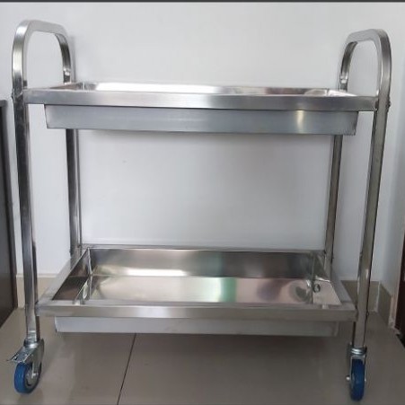 Xe đẩy thức ăn inox 2 tầng dùng để di chuyển thức ăn ra bàn ăn, loại xe đẩy lắp ráp