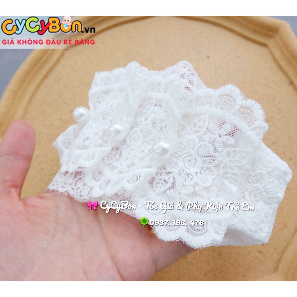 Băng Đô Turban Cho Bé Gái Thun Ren Màu Trắng Co Giãn Thoải Mái, Viền Bèo Siêu Xinh Có Size Từ Sơ Sinh Cho Bé