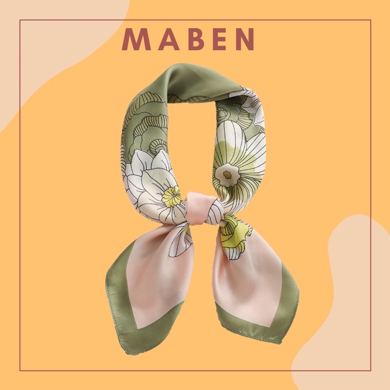 Khăn turban lụa vuông size 70x70cm in hoa dễ thương - Maben