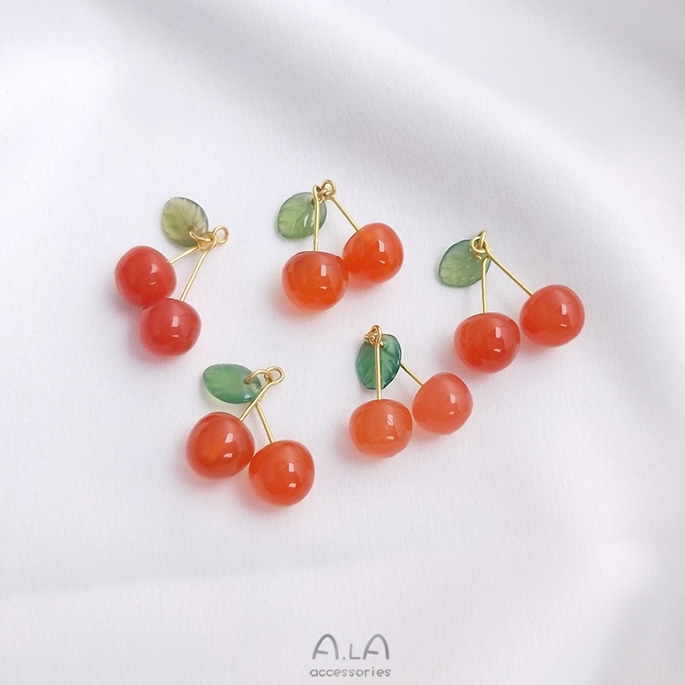 █A.ιA゜14K Vàng●1 Miếng°Mặt Dây Chuyền Đá Mã Não Tự Nhiên Hình Trái Cây Dễ Thương