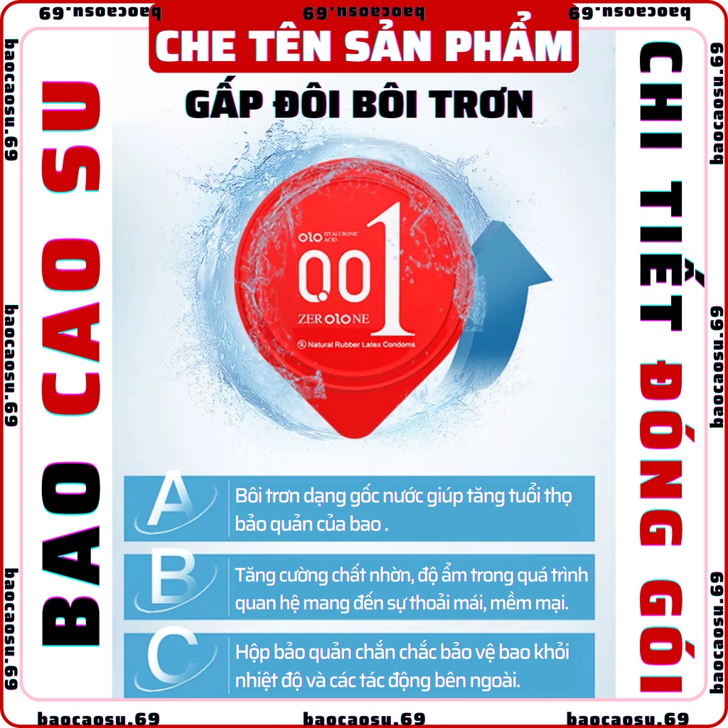Bao cao su OLO siêu mỏng 0.01mm đỏ, truyền nhiệt tốt, cảm giác chân thật, nhiều gel hộp 10 cái
