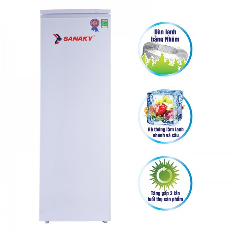 Tủ đông đứng SANAKY 230 lít VH-230HY - 1 CÁNH 7 TẦNG, DÀN LẠNH NHÔM, KHÔNG CÓ BÁNH XE, MIỄN PHÍ GIAO HÀNG HCM.