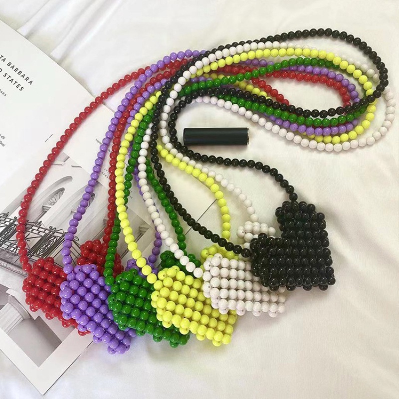 Túi đeo chéo IELGY thiết kế hình trái tim dệt kim DIY mini đựng son môi tiện lợi