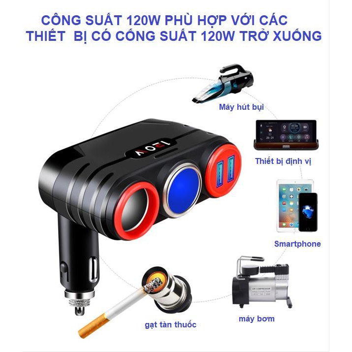 Bộ chia tẩu sạc oto, xe hơi cao cấp 2 tẩu - 2 USB thích hợp nhiều dòng xe.