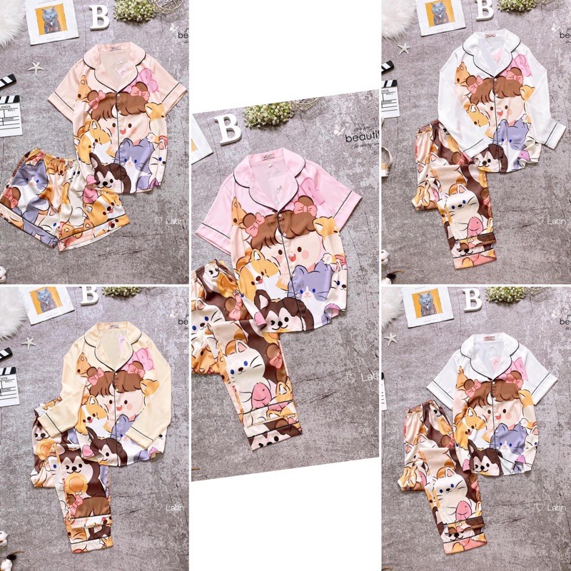 Bộ satin boo boo tay ngắn quần dài