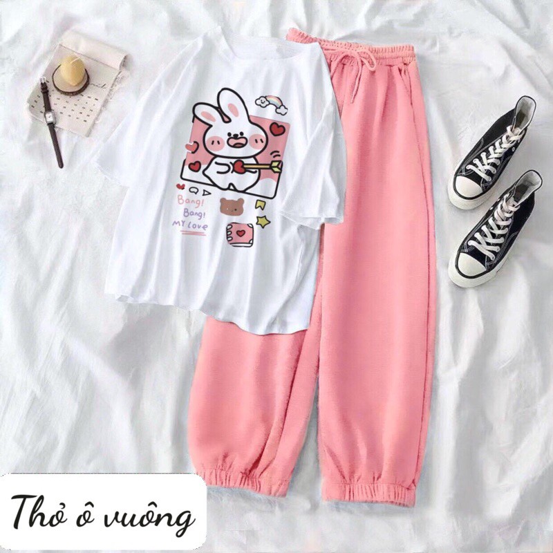 Sét áo thun M234+quần bom trơn hồng