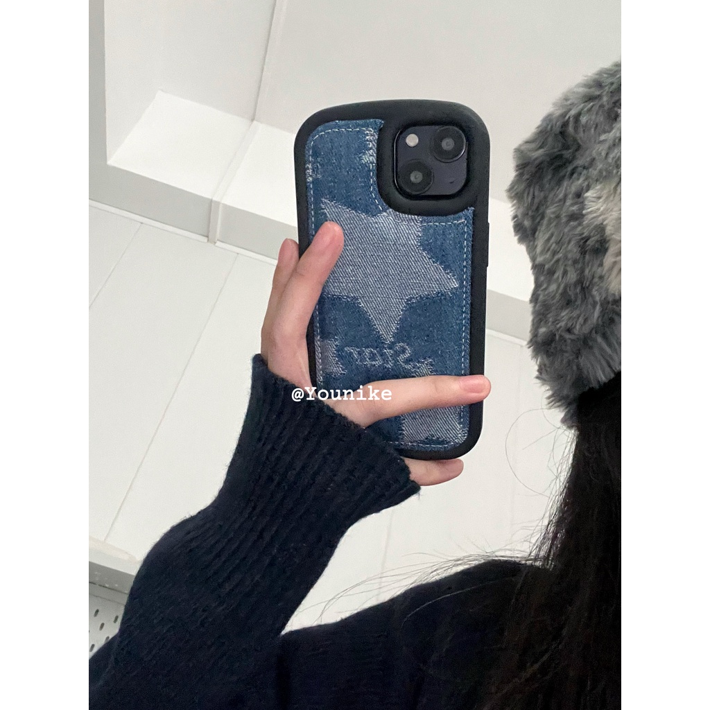 Ốp Điện Thoại Vải Denim Họa Tiết Ngôi Sao Cho Iphone 13pro / 14promax / 12 / 11 y2k
