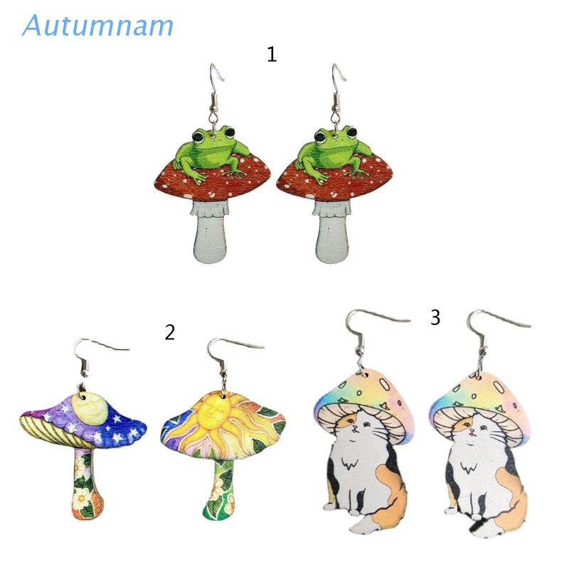 Đôi Bông Tai Hình Chú Ếch Ngồi Trên Nấm Hoạt Hình Dễ Thương