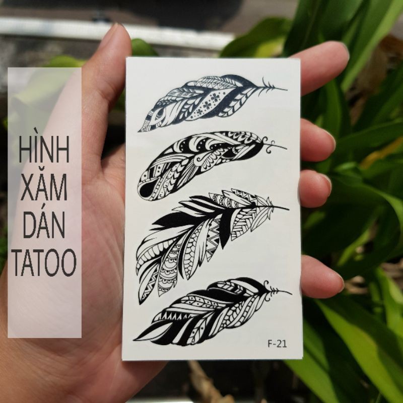Hình xăm lông vũ đơn sắc f21. Xăm dán tatoo mini tạm thời, size &lt;10x6cm
