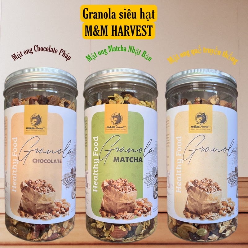 Ngũ cốc granola, granola siêu hạt ngũ cốc ăn kiêng M&amp;M Harvest nướng mật ong không đường 500g