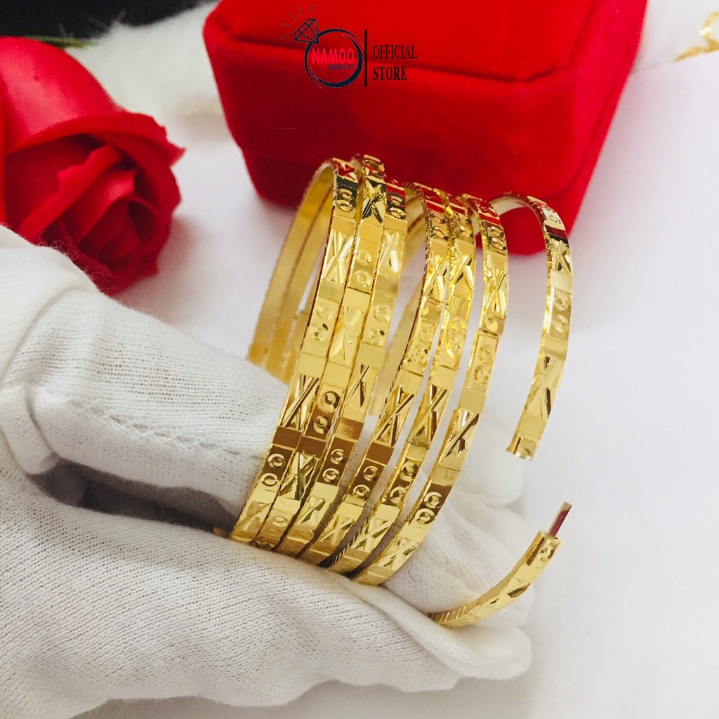 Vòng Tay Mạ Vàng Nữ L125, Bộ 7 Vòng Ximen Khắc Máy Mạ Vàng 24k Cao Cấp Namoo Jewelry