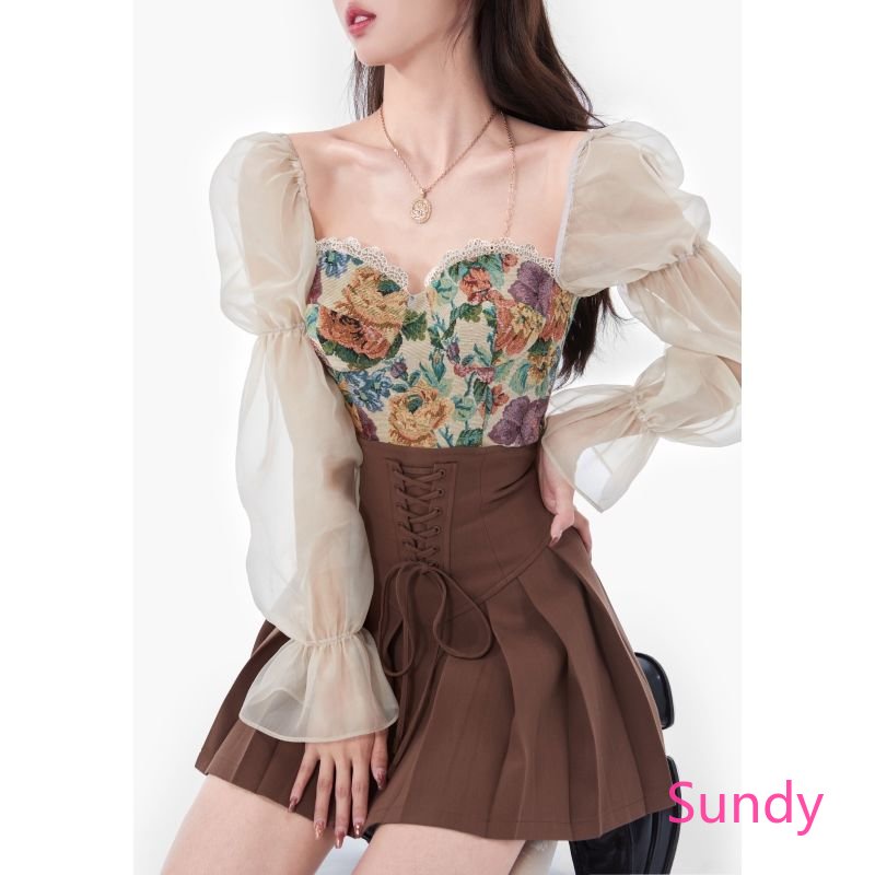 Áo Kiểu Tay Dài Phối Ren Hoa Thời Trang Xuân Thu Cho Nữ