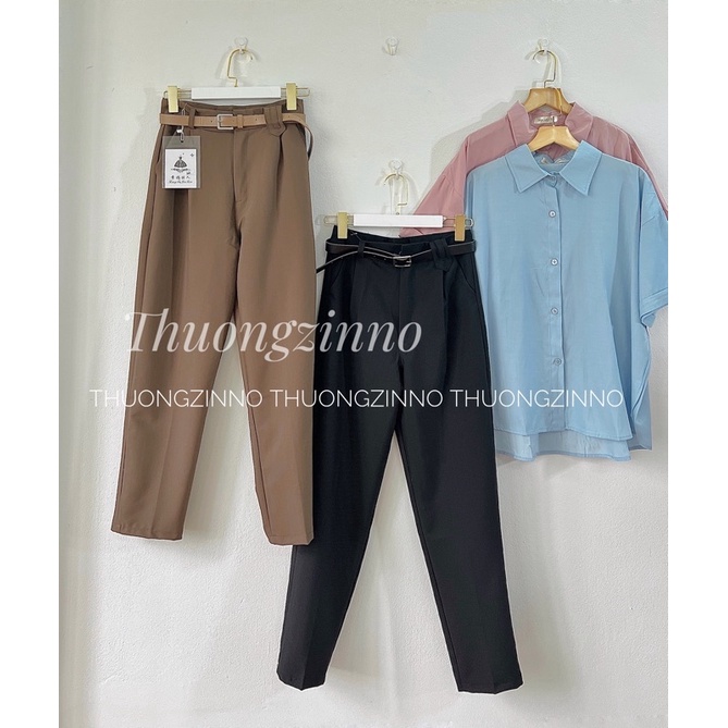 [Ảnh thật/Video] Quần baggy chất trượt thái mịn Quần âu vải baggy nữ form vừa mặc mát tặng kèm đai siêu hách dáng