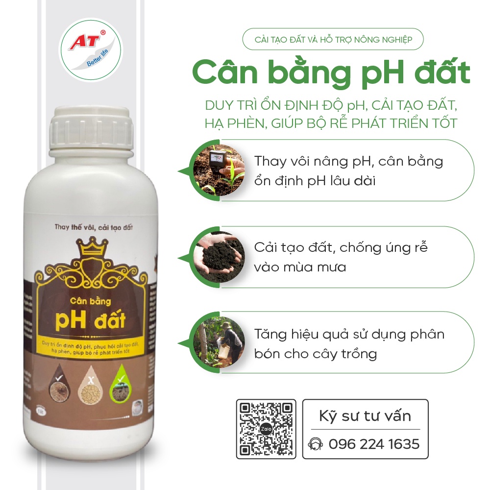 Chế phẩm sinh học thay vôi nâng pH đất, cải tạo đất, phục hồi rễ, hạ phèn trong đất - AT Cân bằng pH chai 500ml