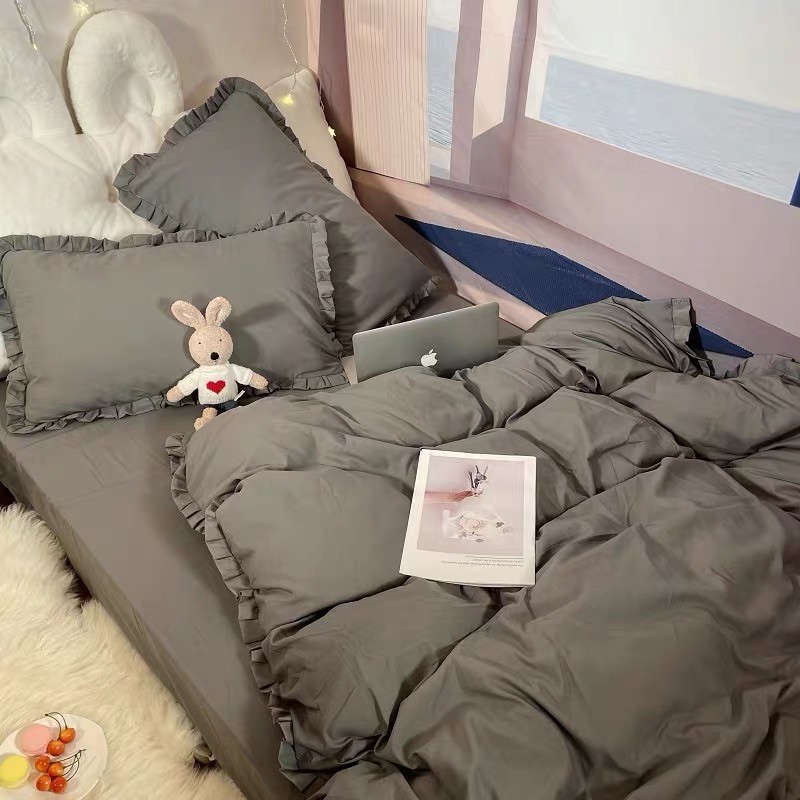 Set Chăn Ga Cotton TC Viền Bèo Trơn (Shinbedding)