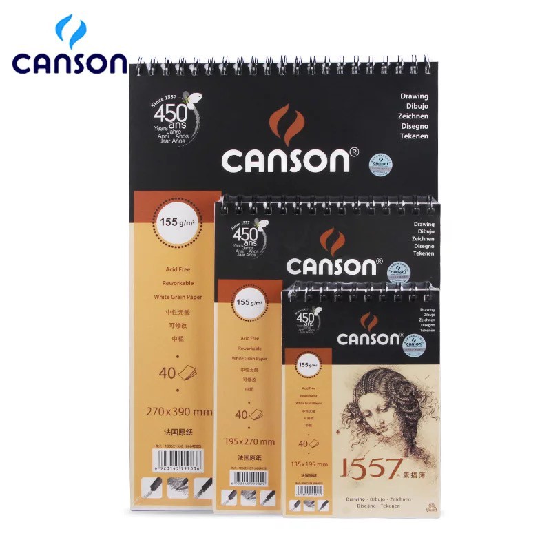 SỔ VẼ CHÌ CANSON 1557 - 155GSM (40 tờ gáy xoắn)