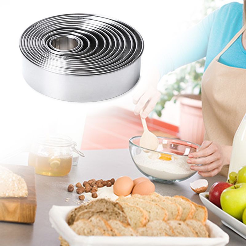 Set 14 Khuôn Tròn Cắt Bánh Quy Bằng Thép Không Gỉ