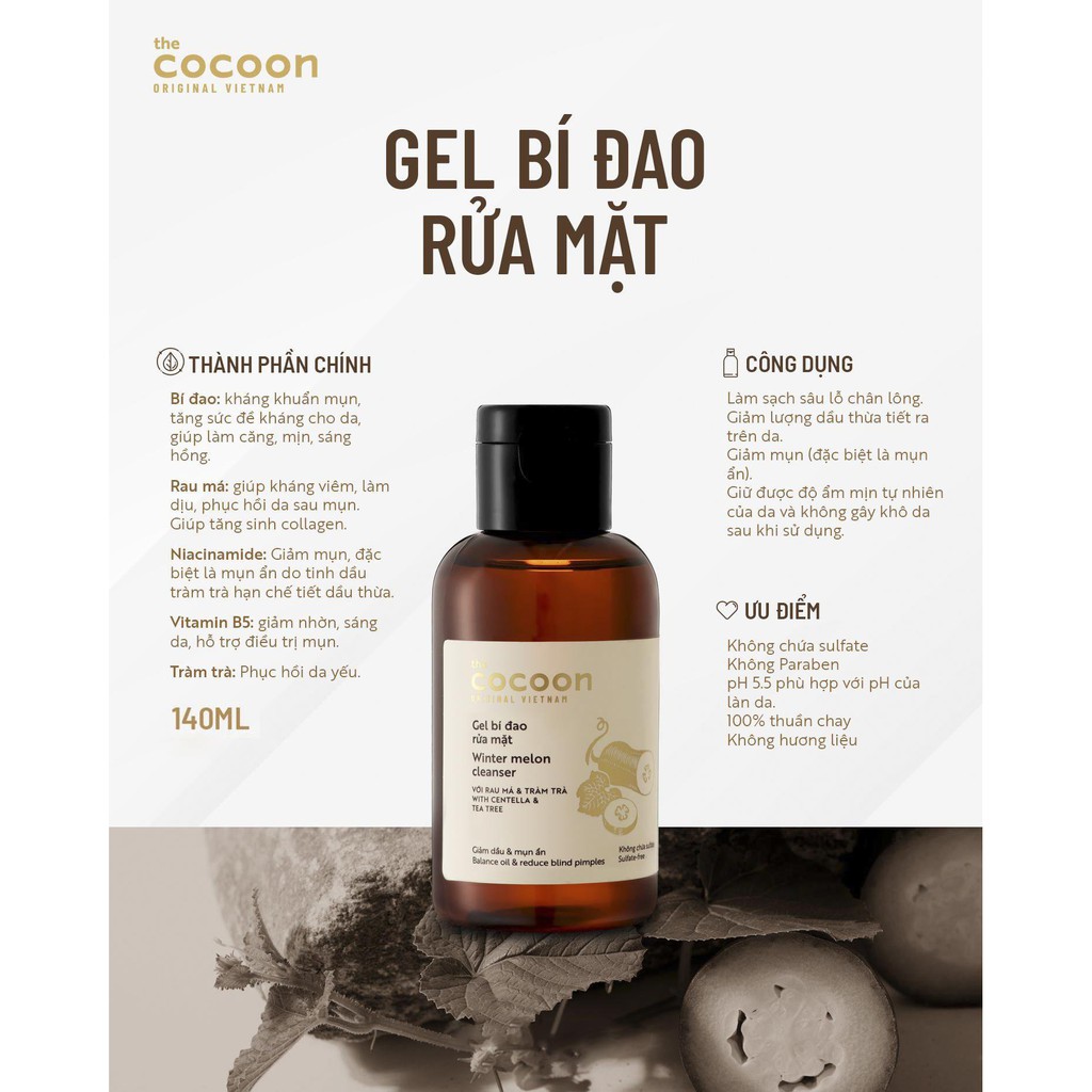 Gel bí đao rửa mặt Cocoon 140ml gel bí đao rửa mặt ttshop