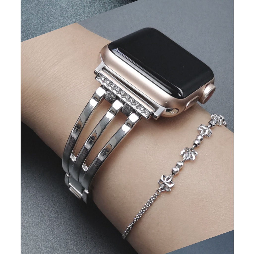 Dây Đeo Thay Thế Bằng Thép Không Gỉ Đính Đá Sang Trọng Cho Apple Watch 6 5 Se 4 3 42 44 38mm 40mm