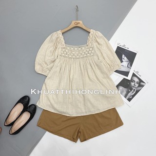 SET ÁO BABY DOLL Chất Thô Đũi Xước Pha Ren Thổ Cẩm Mix Quần Sooc Chun