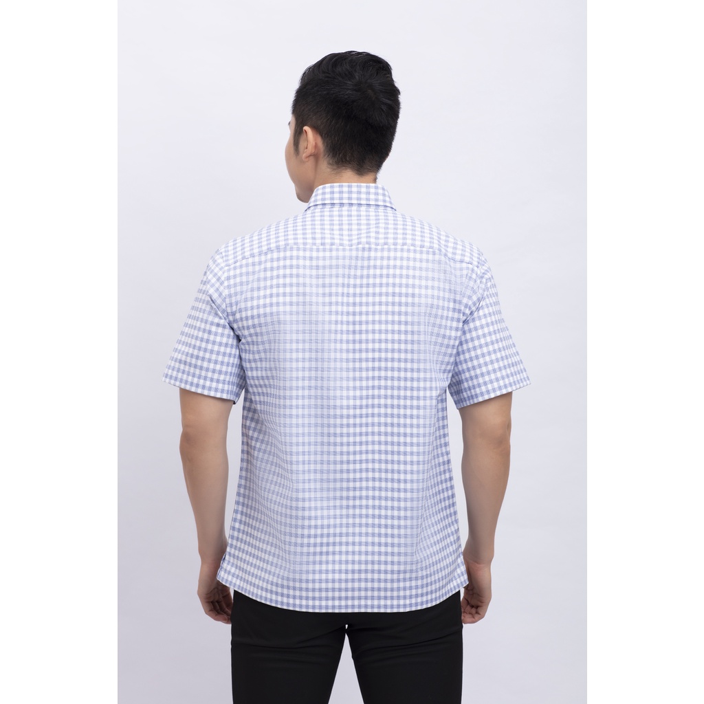 Áo sơ mi nam ngắn tay Casual caro xanh nhạt