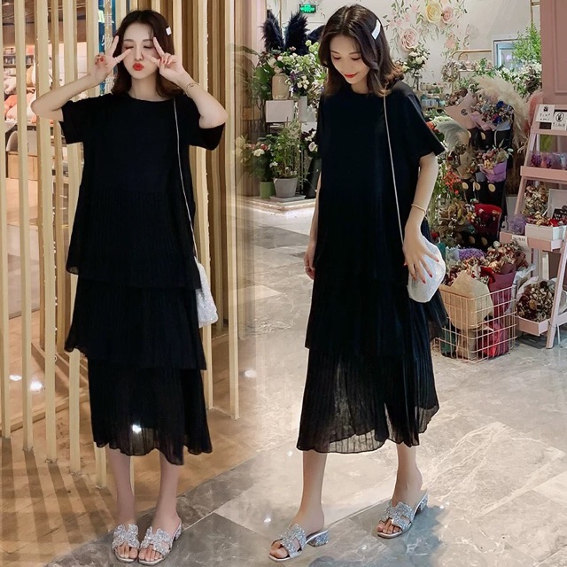 Đầm dáng dài phối voan tầng - 2019