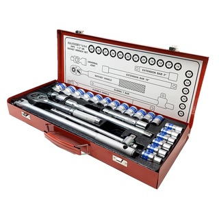 Bộ khẩu tuýp 1/2 mở siết bulong ốc vít 25 chi tiết; với 18 đầu khẩu 10-32mm, cần siết lực tự động, lắc léo, nối dài