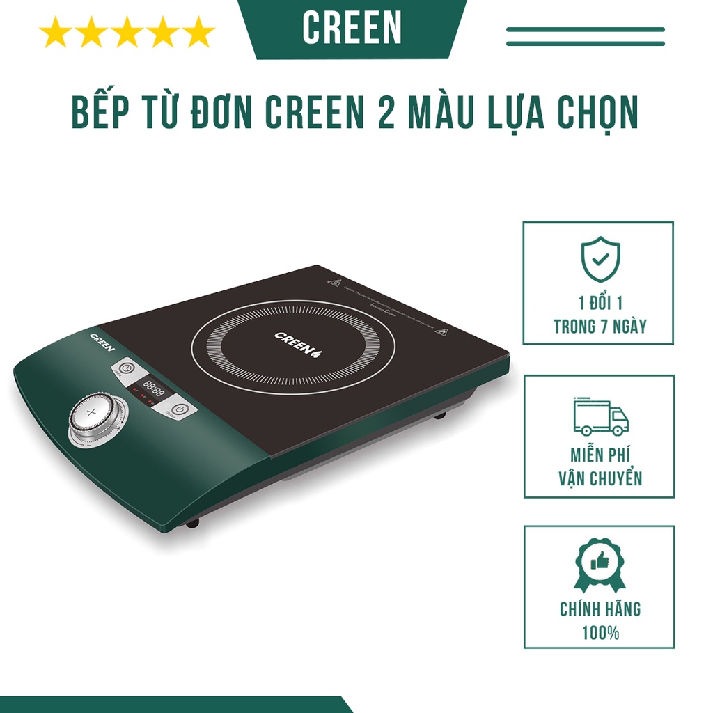 Bếp từ Creen CR-CB11VN-GR-210 công suất 2000W, Bếp điện từ đơn rán, chiên, xào, lẩu 2 màu lựa chọn - Bảo hành 12 tháng