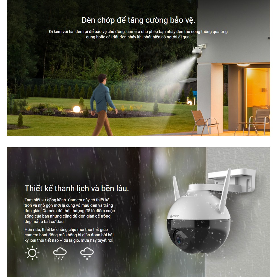 Camera ngoài trời wifi EZVIZ C8C Full HD 1080P xoay 360 độ Tích hợp AI -Có màu ban đêm | BigBuy360 - bigbuy360.vn