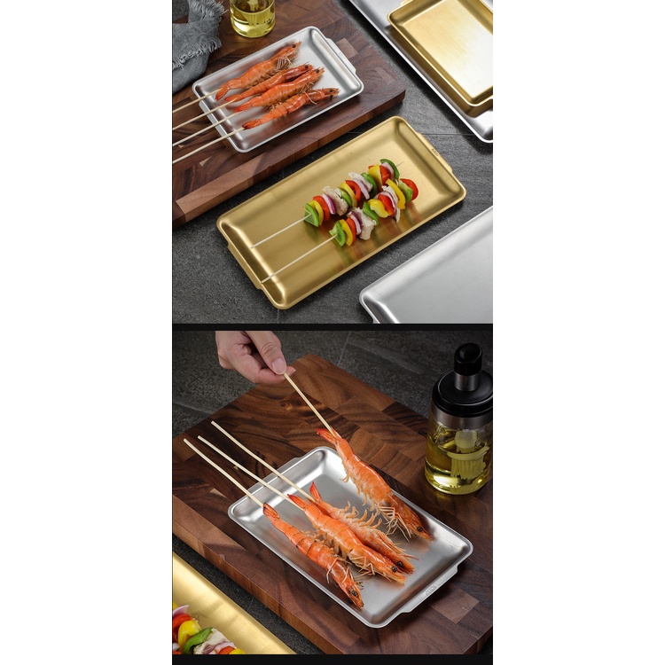 Đĩa Inox 304 Hình Chữ Nhật Phẳng Đựng Sushi Kiểu Hàn Quốc Tiện Dụng