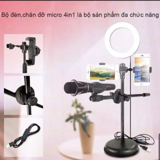 Chân đế kẹp mic có đèn led hỗ trợ sáng livestream