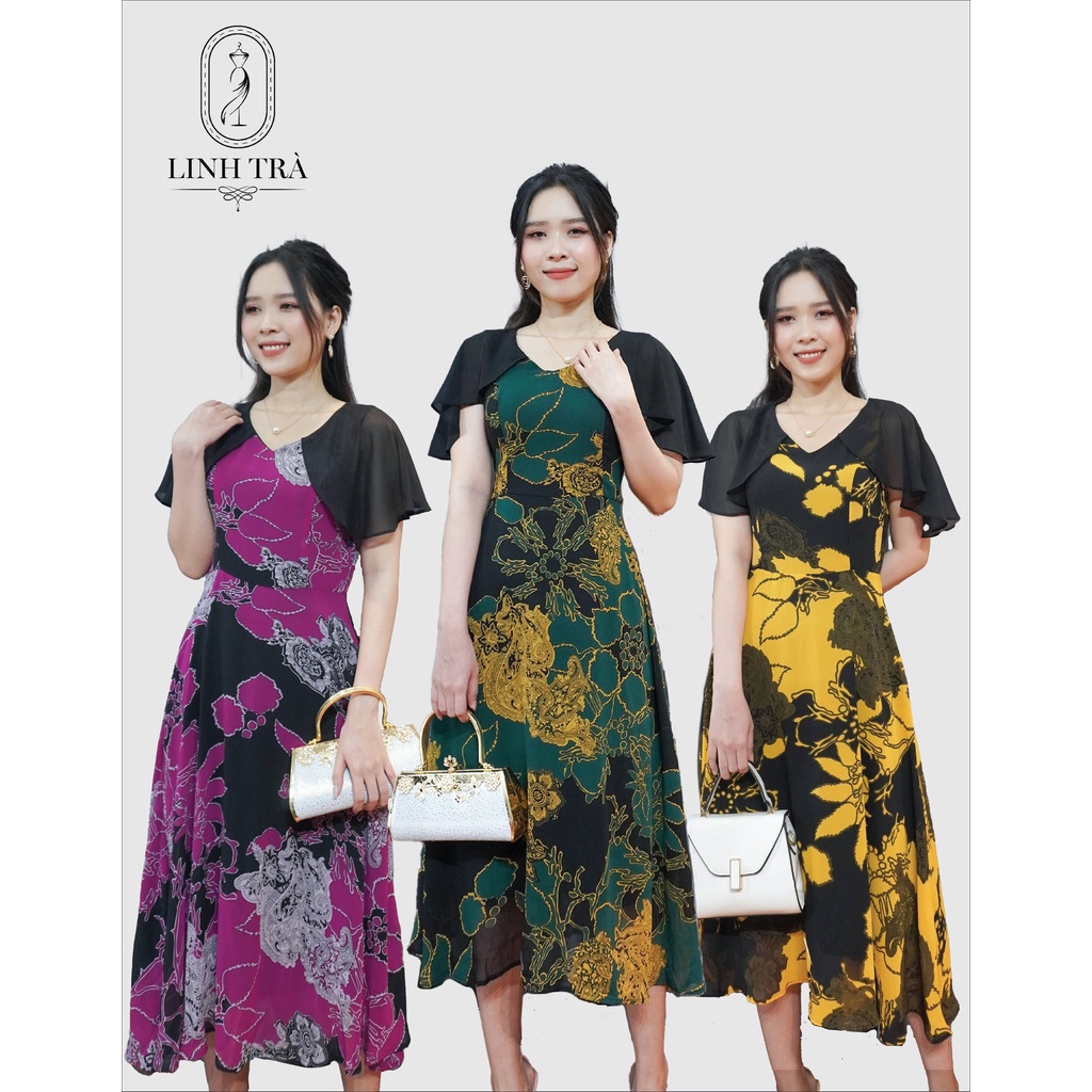 Đầm Suông Trung Niên Linh Trà TM186 Vải Voan Chiffon Cao Cấp Cho Mẹ
