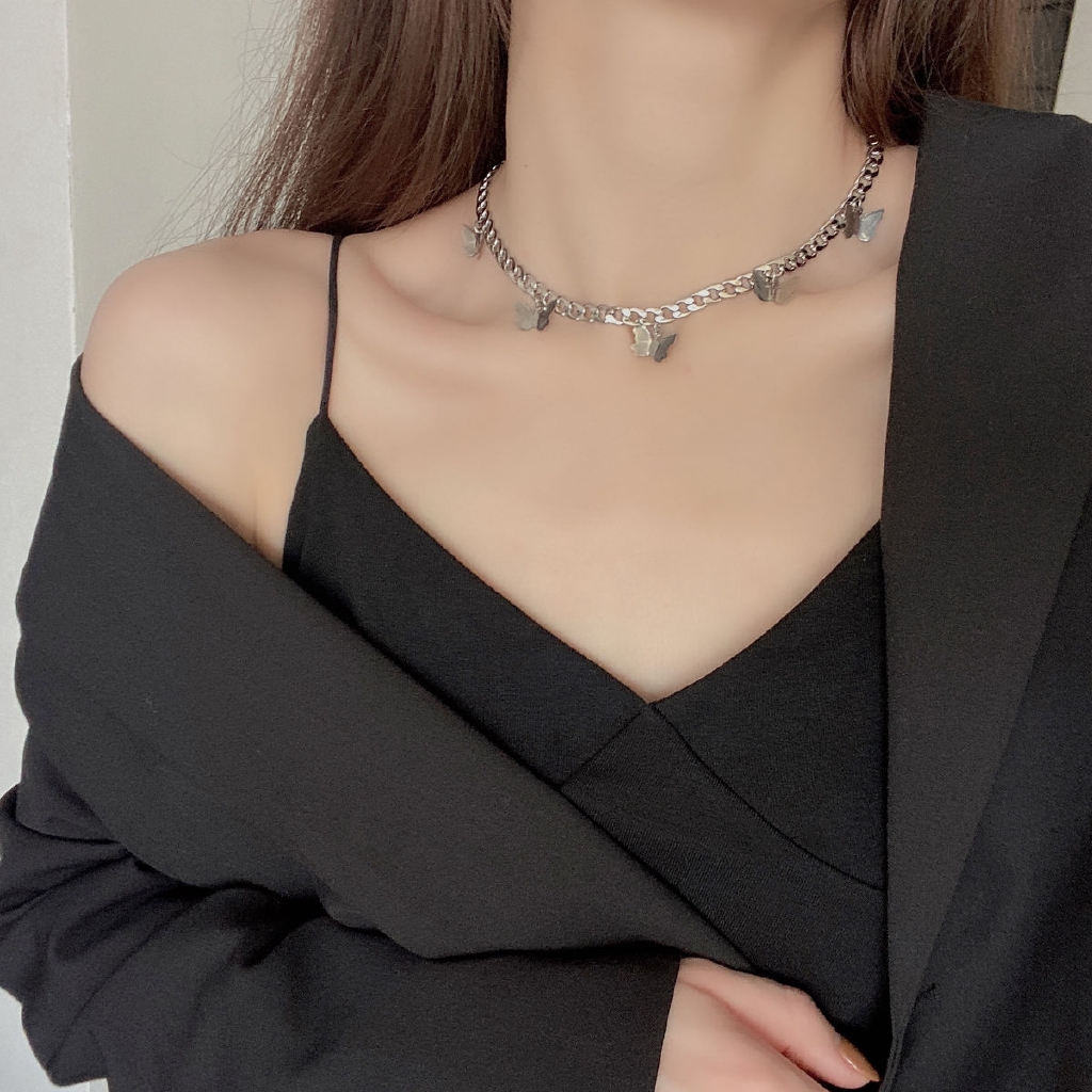 Dây Chuyền Thép Titan Mặt Hình Bướm Xinh Xắn Thời Trang Đường Phố