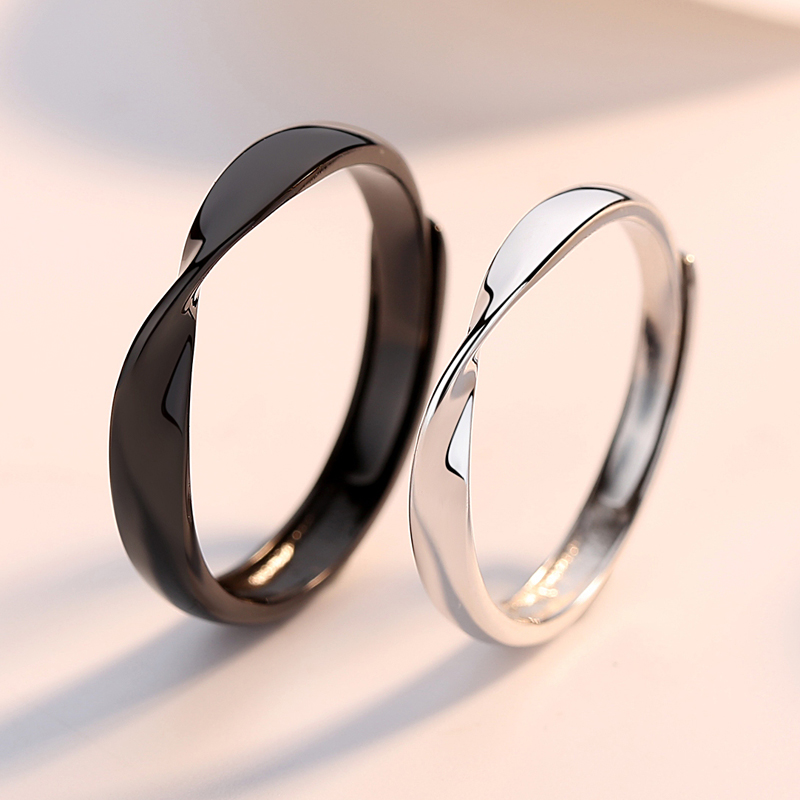 Nhẫn cưới trắng đen đơn giản thanh lịch có thể điều chỉnh kích cỡ