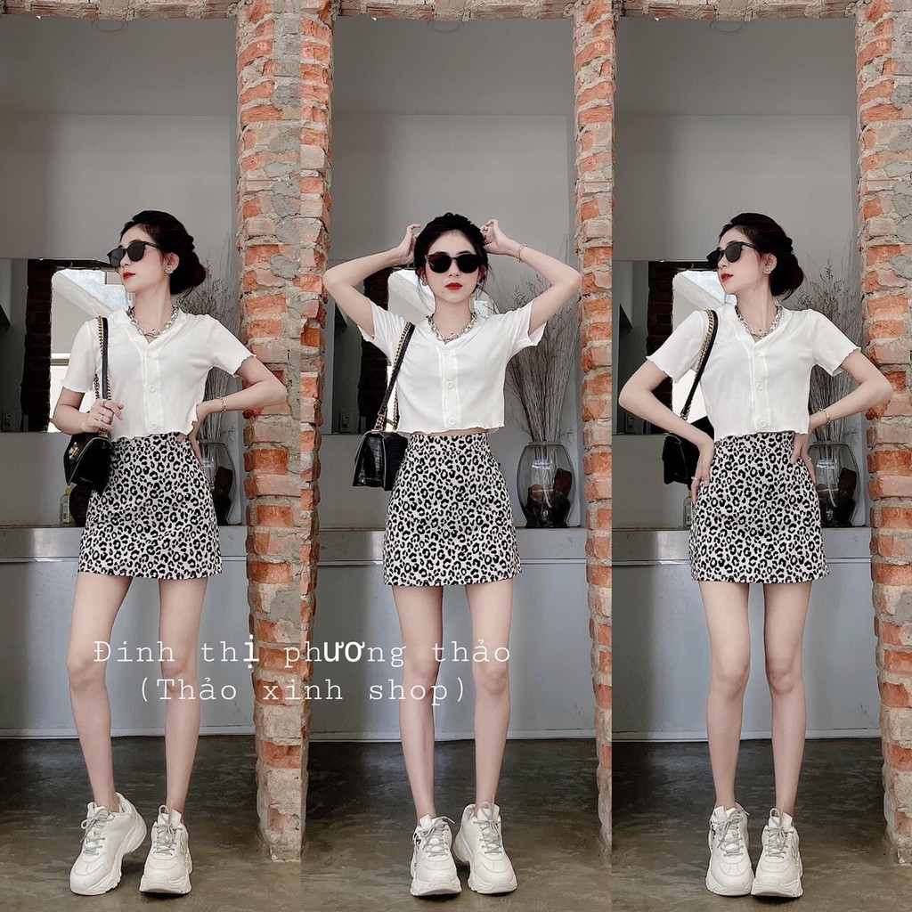 Set áo croptop kèm váy chân da báo siêu xinh (S8)