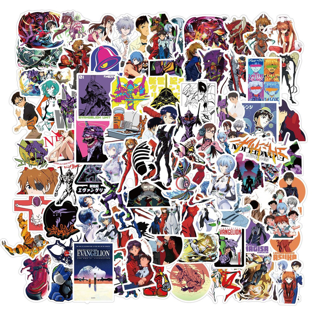 Set 100 miếng sticker dán trang trí hình anime NEON GENESIS EVANGELION
