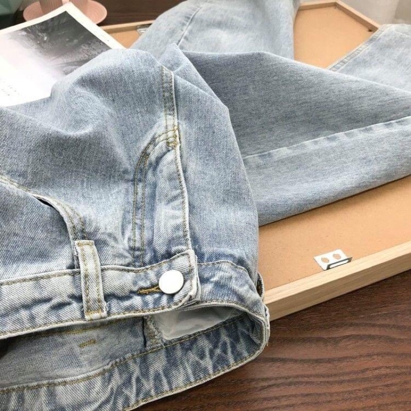 Quần bò ống suông màu xanh quần ống rộng cạp cao tôn dáng trẻ trung eooshop