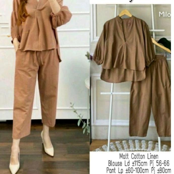 Giá thân thiện... Set Áo Vest + Quần Dài Vải Lanh Lucia Màu Trơn Mới Nhất Dành Cho Nữ