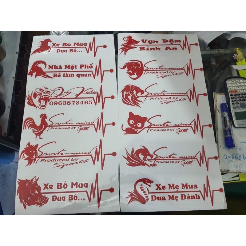 Tem dán 12 con  giáp siêu chất( dán cho mọi loại xe) giao hình ngẫu nhiên