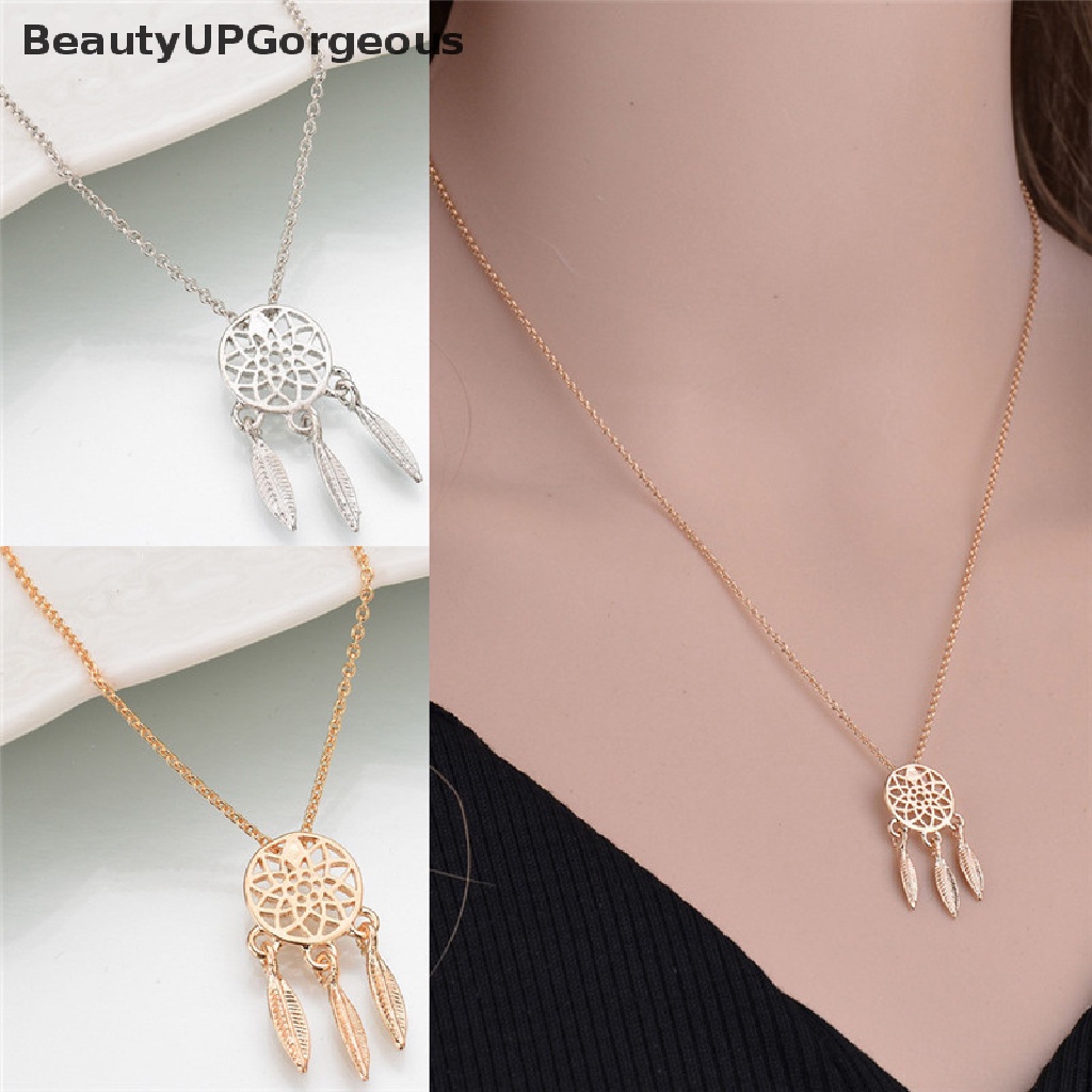 [BeautyUPGorgeous] Vòng cổ Dài Mặt Hình Lưới Giấc Mơ Phong Cách Retro Màu Vàng / Bạc Cho Nữ