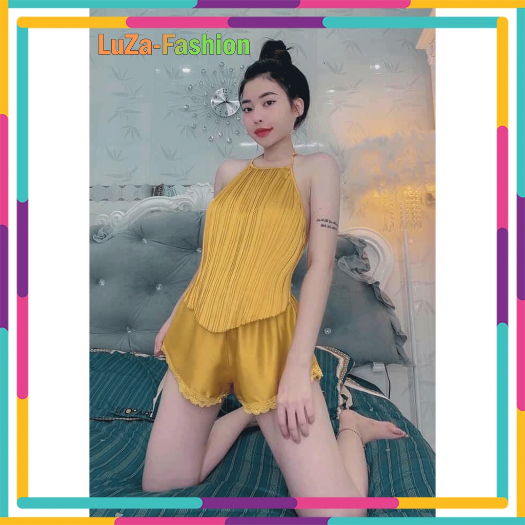 Đồ ngủ sexy / Yếm dập ly, chất liệu satin cao cấp, mềm mịn, khác hẳn phi bóng, freesize dưới 65kg, kèm quần ren gợi cảm