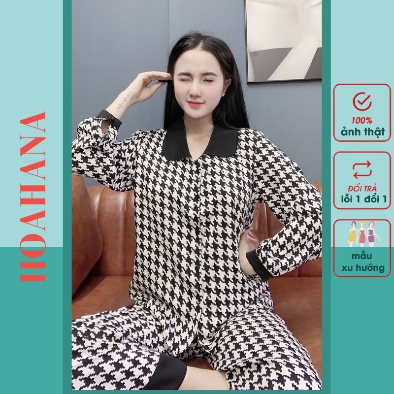 Đồ bộ nữ lụa ngủ pijama dễ thương mặc nhà dài tay quần dài HOAHANA CS01