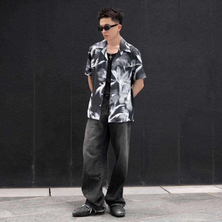 Áo sơmi ngắn tay cổ cuban dáng relax-fit họa tiết 2 màu 21ST URBAN Motion Fleur