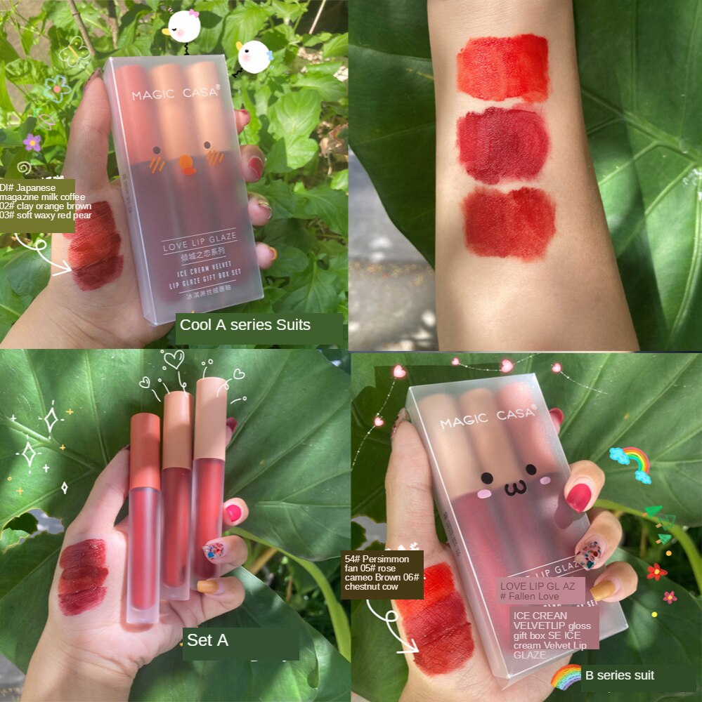 Bộ 3 thỏi son bóng kết cấu nhung mịn kháng nước / mồ hôi độc đáo/sonmoi/lamdep | BigBuy360 - bigbuy360.vn