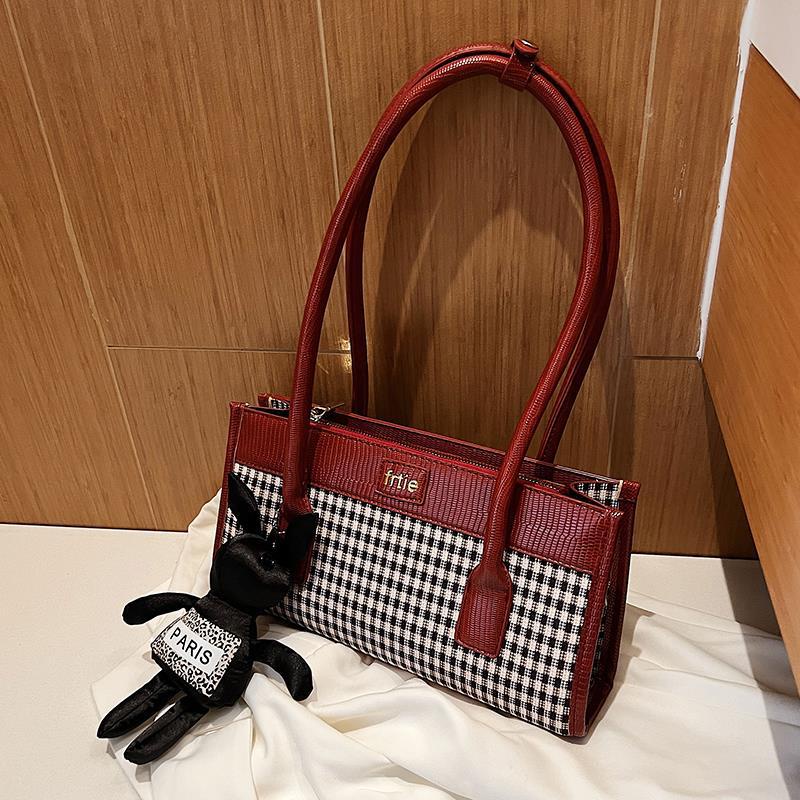 IELGY Túi Đeo Vai Họa Tiết Kẻ Sọc Phong Cách Cổ Điển Kèm Móc Treo Thời Trang Cho Nữ