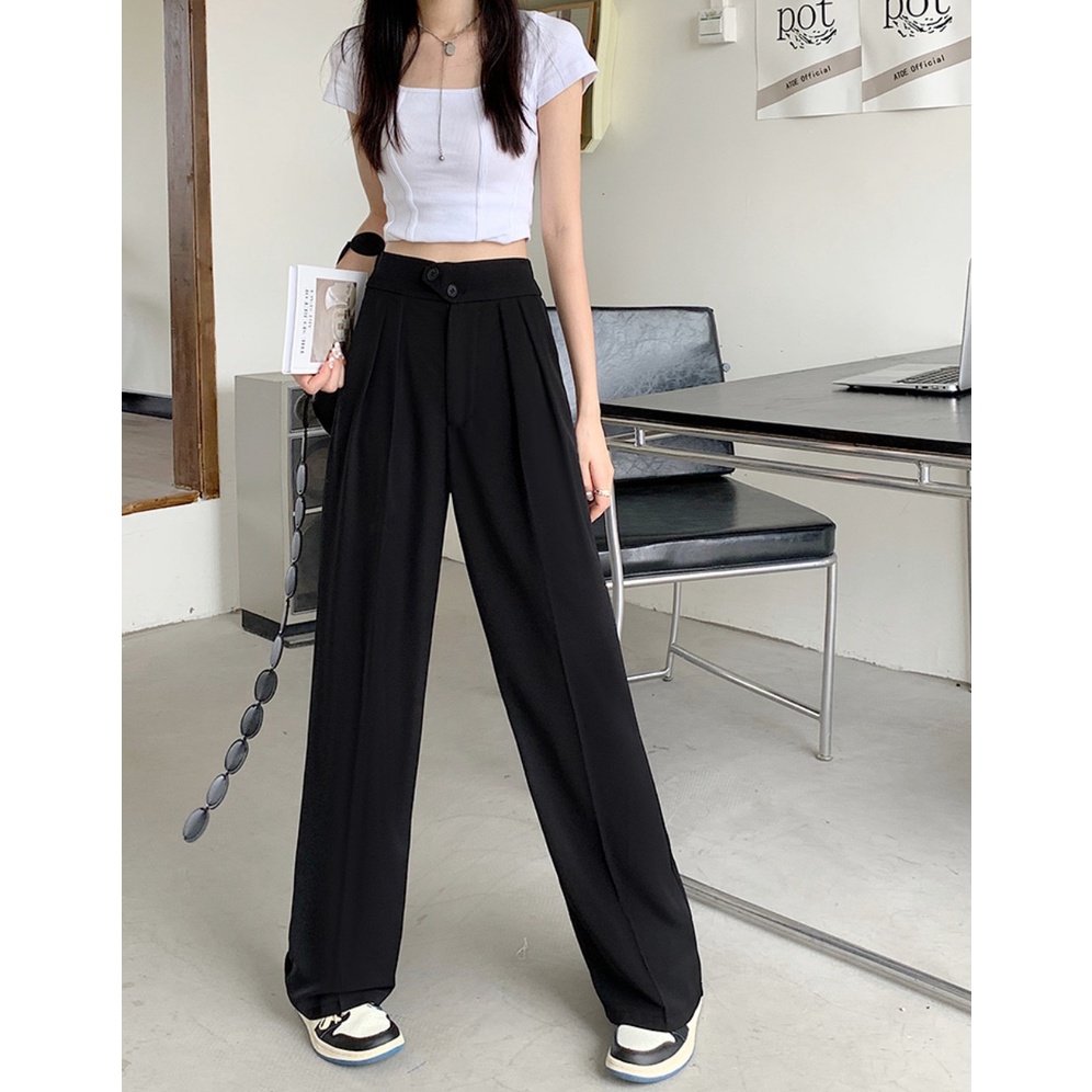 Quần tây công sở nữ cạp lưng cao 2 cúc dáng dài ống đứng , chất liệu co giãn nhẹ nhàng thích hợp đi học , đi làm MS: 2