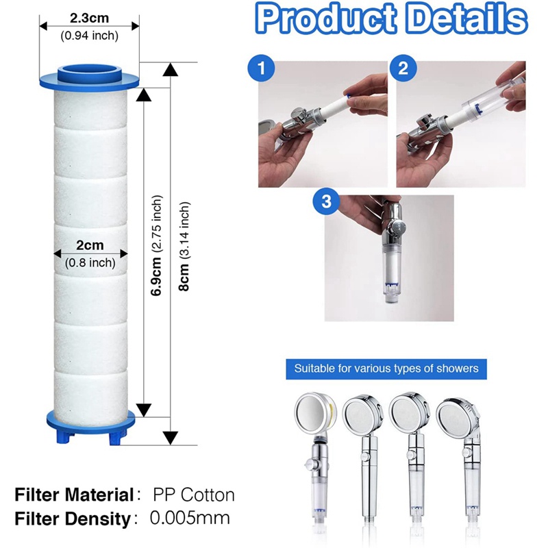 Set 10 Bộ Lọc Vòi Hoa Sen Đầu Ra Cứng Clo Và Fluoride