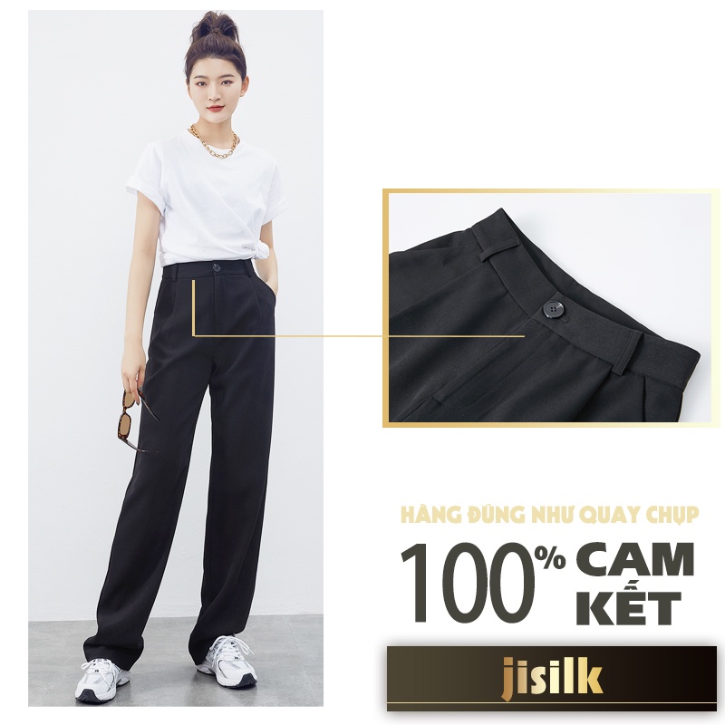 Quần ống suông jisilk rộng đứng form nữ baggy lưng cao màu đen Love-ya T.QDA-02